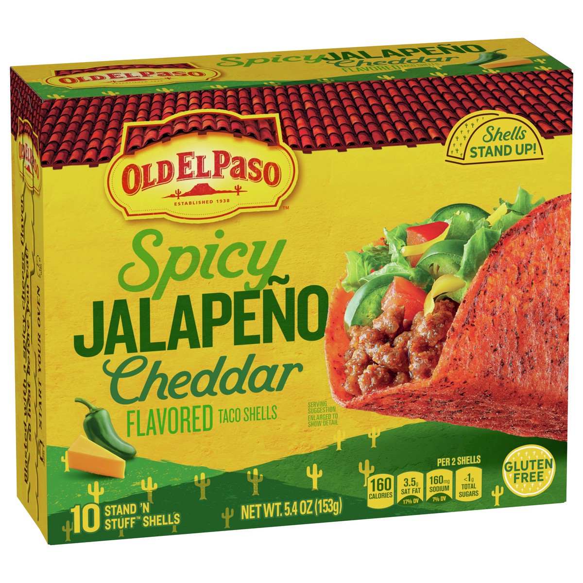 slide 8 of 8, Old El Paso Spicy Jalapeño Cheddar Flavored Stand 'N Stuff Taco Shells, Gluten Free, 5.4 oz., 5.4 oz