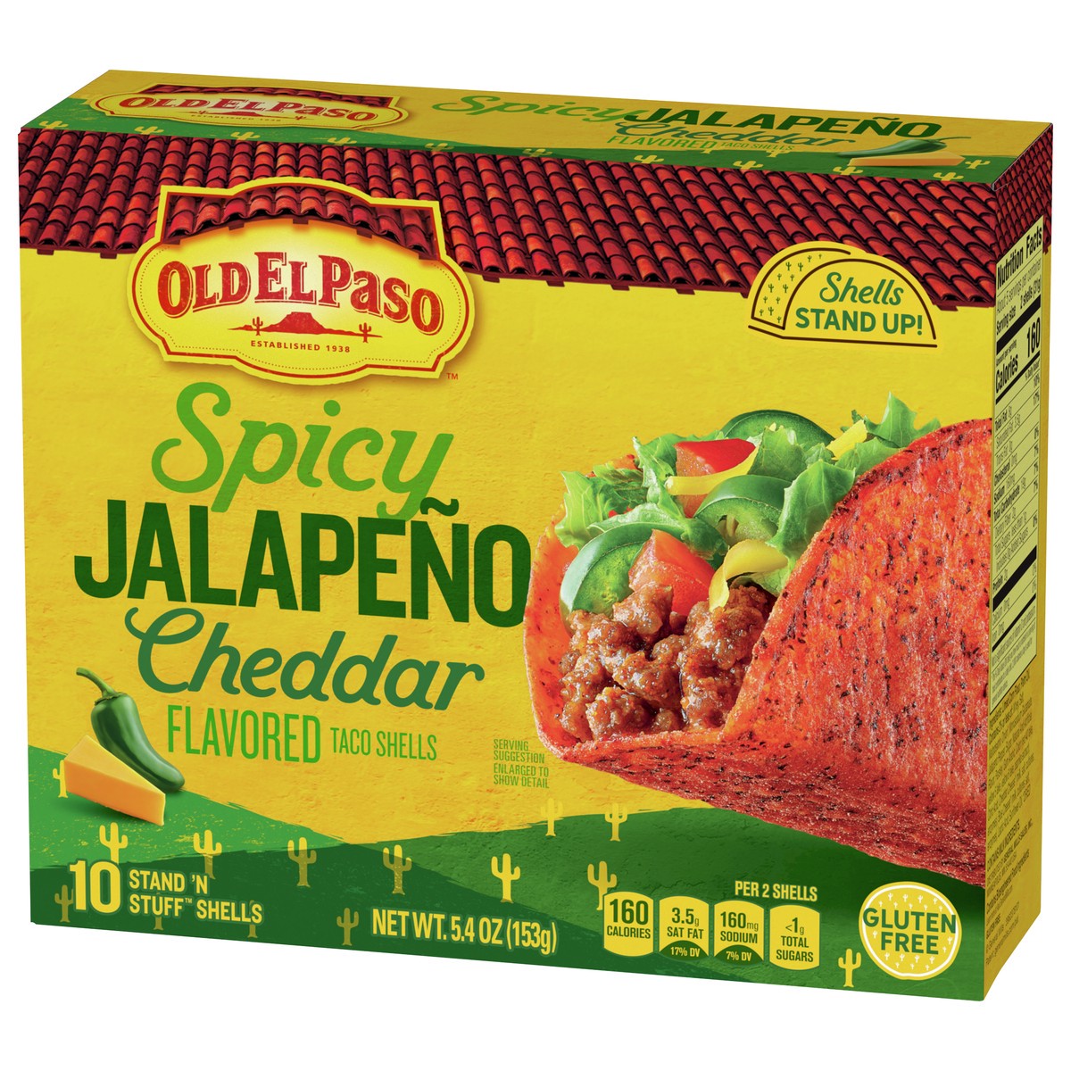 slide 6 of 8, Old El Paso Spicy Jalapeño Cheddar Flavored Stand 'N Stuff Taco Shells, Gluten Free, 5.4 oz., 5.4 oz
