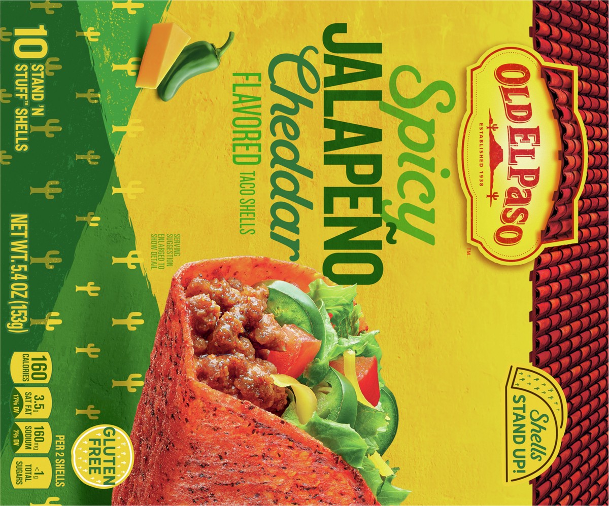 slide 3 of 8, Old El Paso Spicy Jalapeño Cheddar Flavored Stand 'N Stuff Taco Shells, Gluten Free, 5.4 oz., 5.4 oz