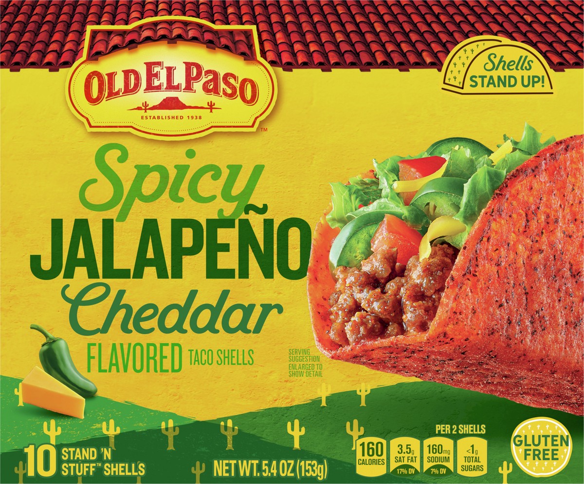 slide 5 of 8, Old El Paso Spicy Jalapeño Cheddar Flavored Stand 'N Stuff Taco Shells, Gluten Free, 5.4 oz., 5.4 oz