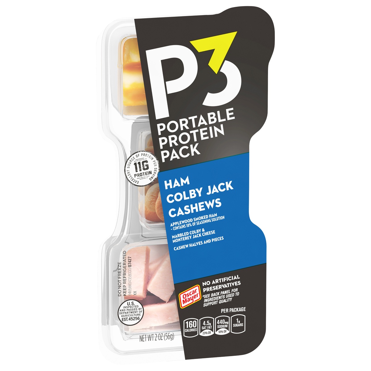 slide 2 of 10, P3 Portable Protein Snack Pack with Ham, Cashews & Colby Jack Cheese Tray, 2 oz