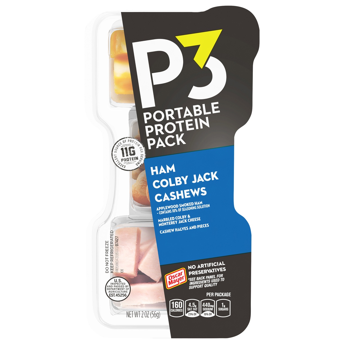 slide 1 of 10, P3 Portable Protein Snack Pack with Ham, Cashews & Colby Jack Cheese Tray, 2 oz