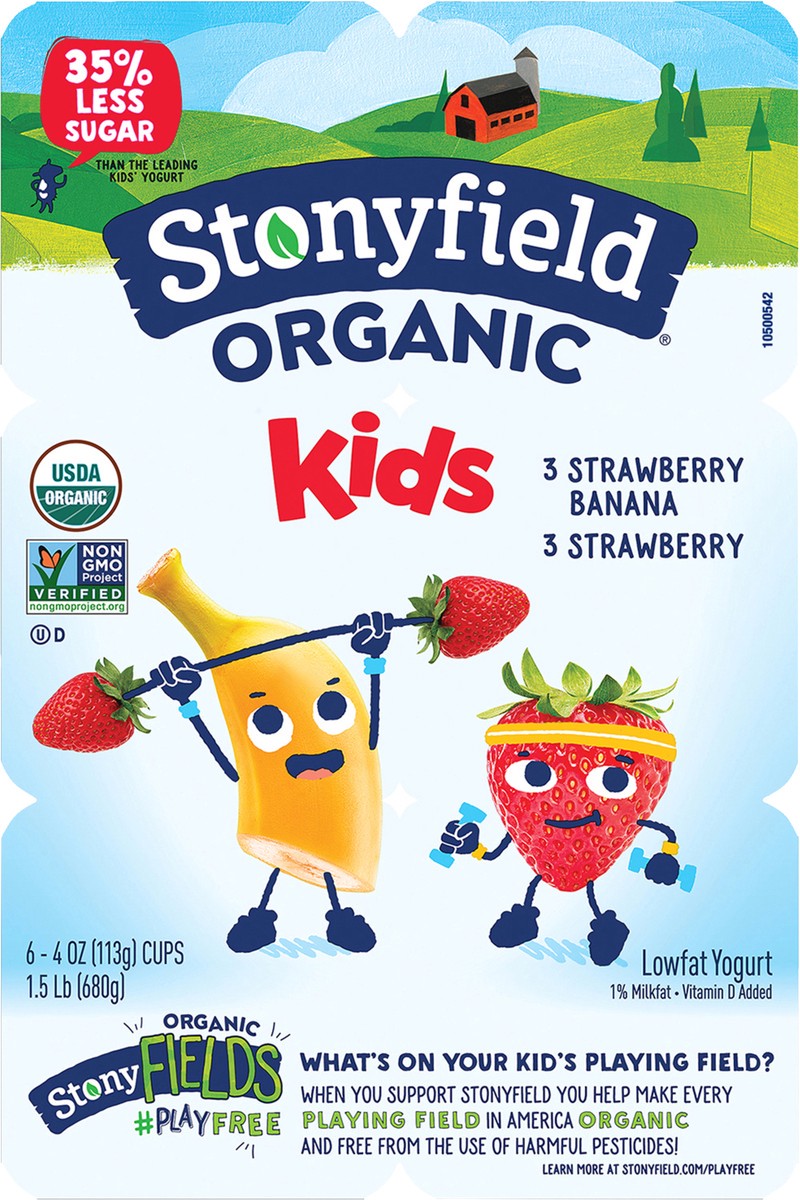 slide 14 of 14, Stonyfield Organic Kids Strawberry Banana & Strawberry Lowfat Yogurt Variety Pack 6-4 oz. Cups, 6 ct