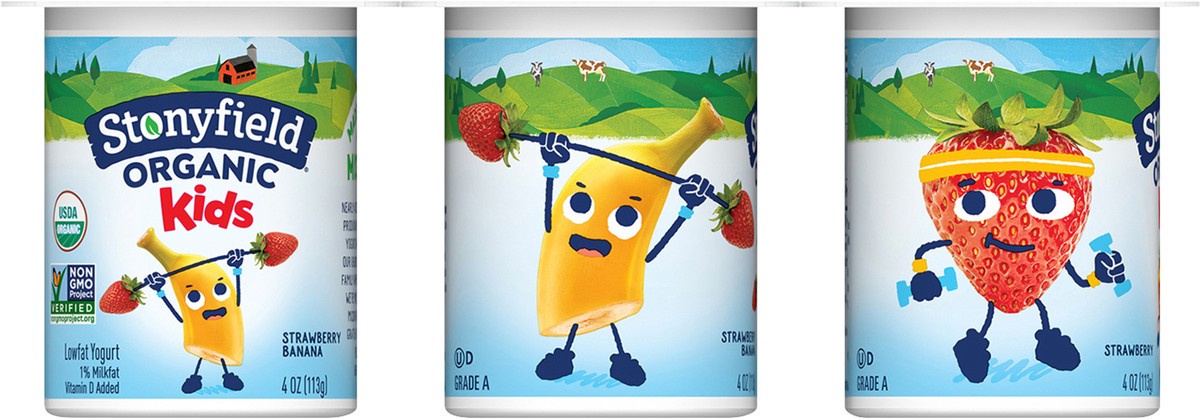 slide 5 of 14, Stonyfield Organic Kids Strawberry Banana & Strawberry Lowfat Yogurt Variety Pack 6-4 oz. Cups, 6 ct