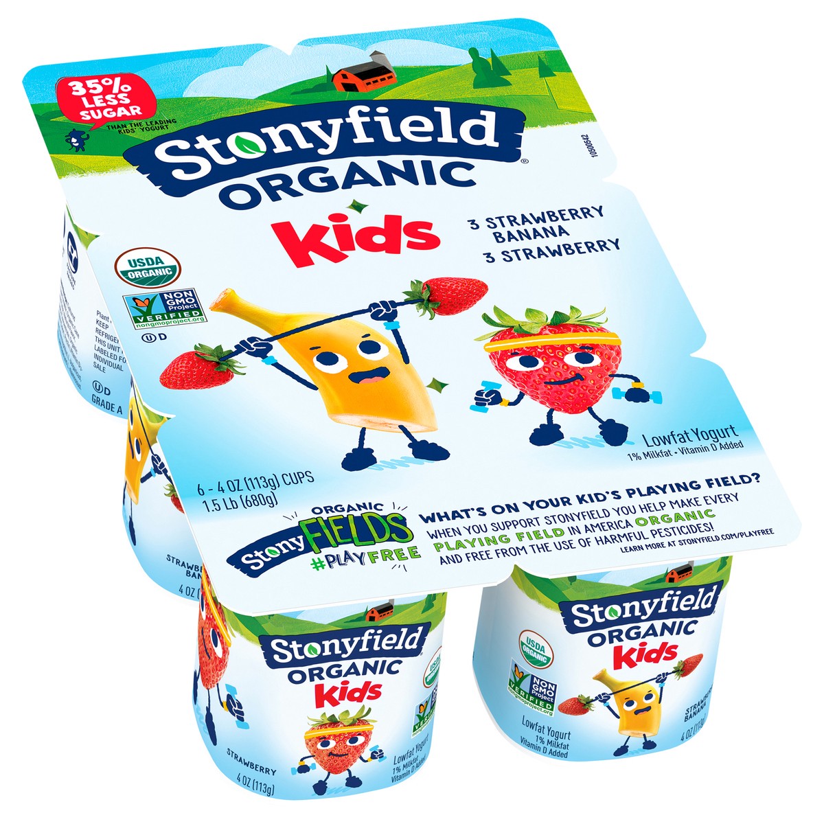 slide 6 of 14, Stonyfield Organic Kids Strawberry Banana & Strawberry Lowfat Yogurt Variety Pack 6-4 oz. Cups, 6 ct