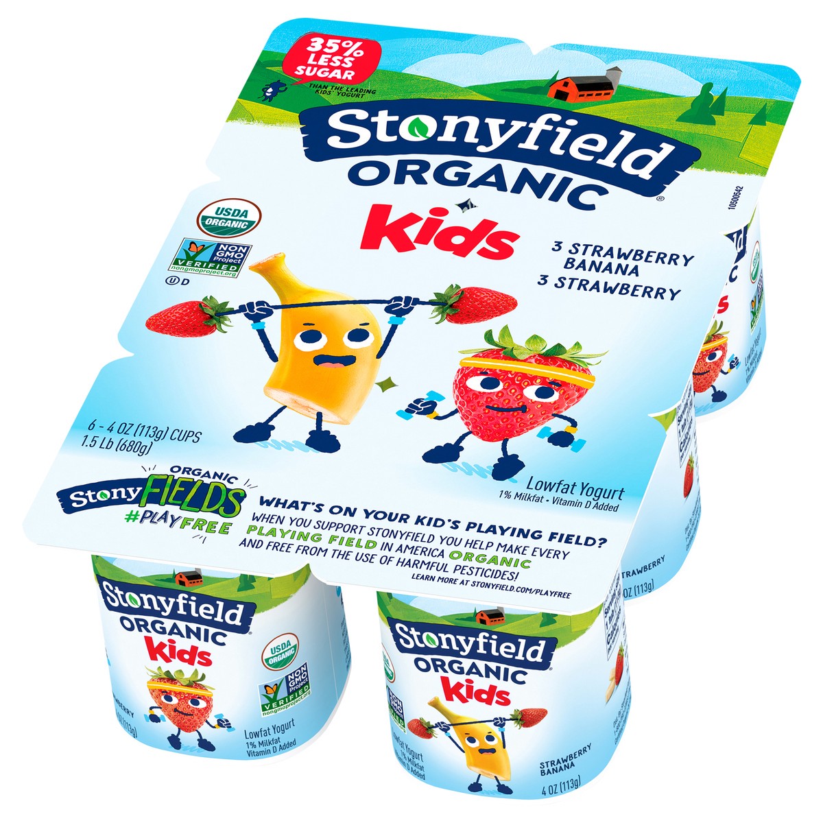 slide 10 of 14, Stonyfield Organic Kids Strawberry Banana & Strawberry Lowfat Yogurt Variety Pack 6-4 oz. Cups, 6 ct