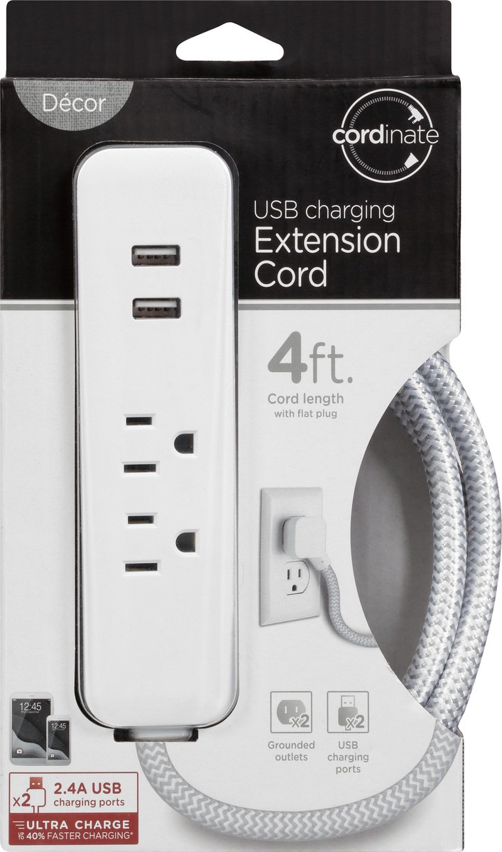 slide 1 of 9, Cordinate 2Ac+2 Usb Cord, 1 ct