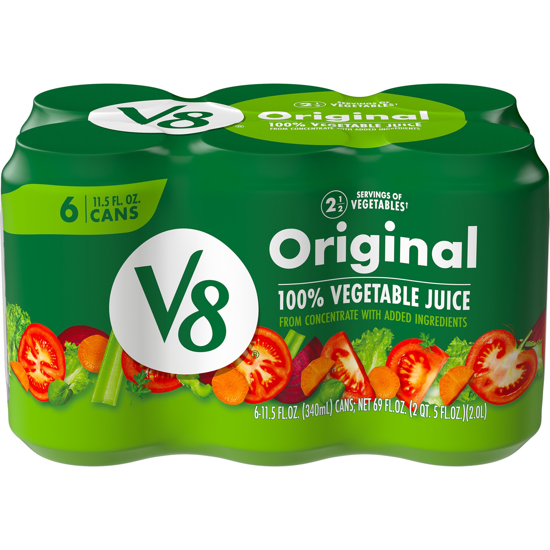 slide 1 of 5, V8 Original 100% Vegetable Juice, 11.5 fl oz Can (Pack of 6), 69 oz