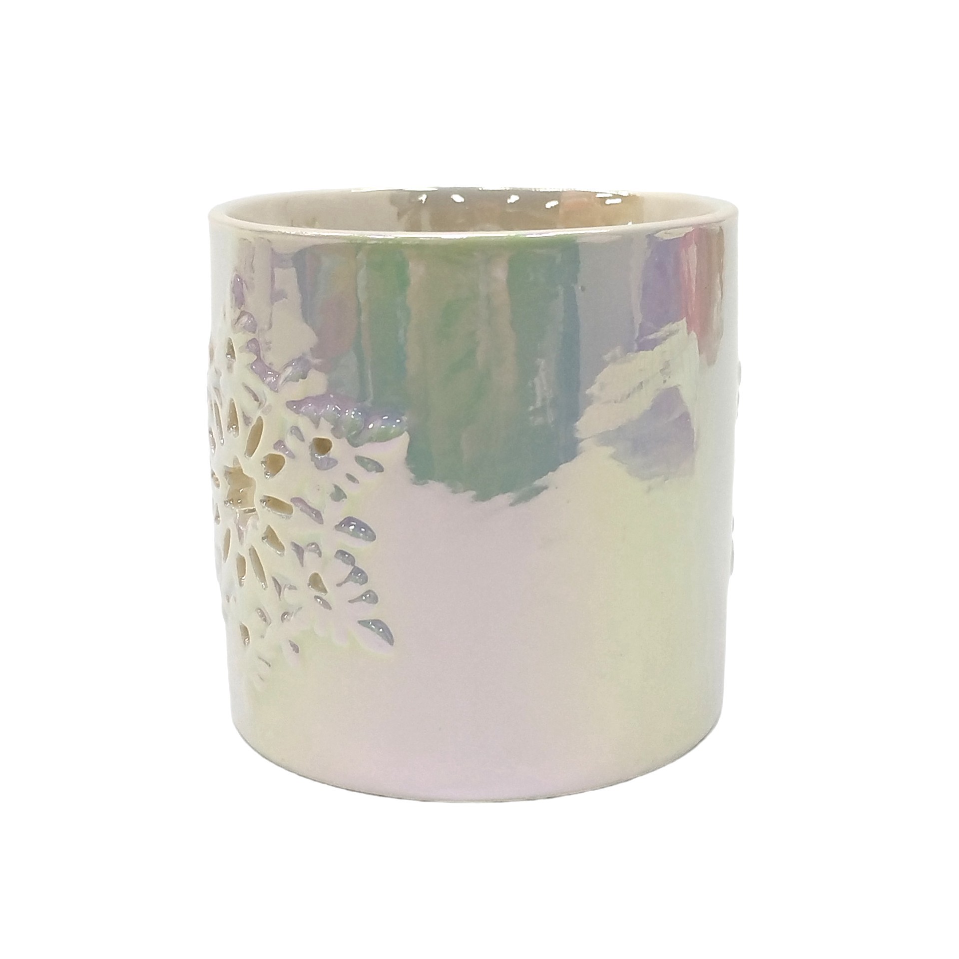 slide 2 of 2, 3.5" White Iridescent Star Ceramic Candle Holder By Ashland, 3.5 in x 3.5 in x 3.54 in