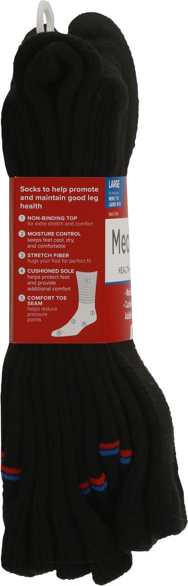 slide 3 of 9, MediPeds Unisex Black Non-Binding Crew Cushioned Socks Large 3 ea, 3 ct