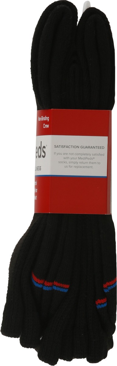 slide 4 of 9, MediPeds Unisex Black Non-Binding Crew Cushioned Socks Large 3 ea, 3 ct