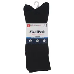 MediPeds Unisex Black Non-Binding Crew Cushioned Socks Large 3 ea