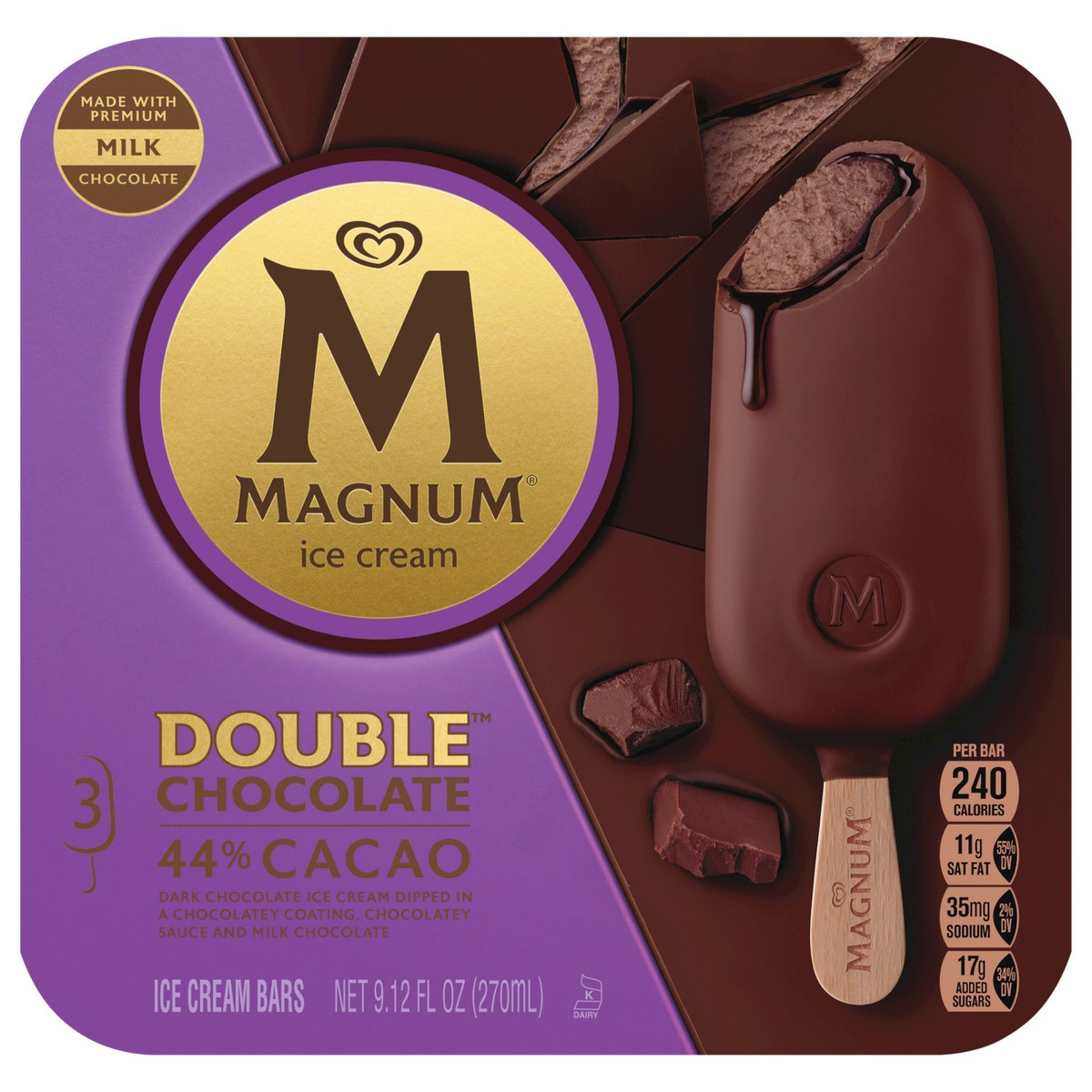 slide 1 of 7, Magnum Ice Cream Bars Double Chocolate, 9.12 oz, 3 Count, 3 ct