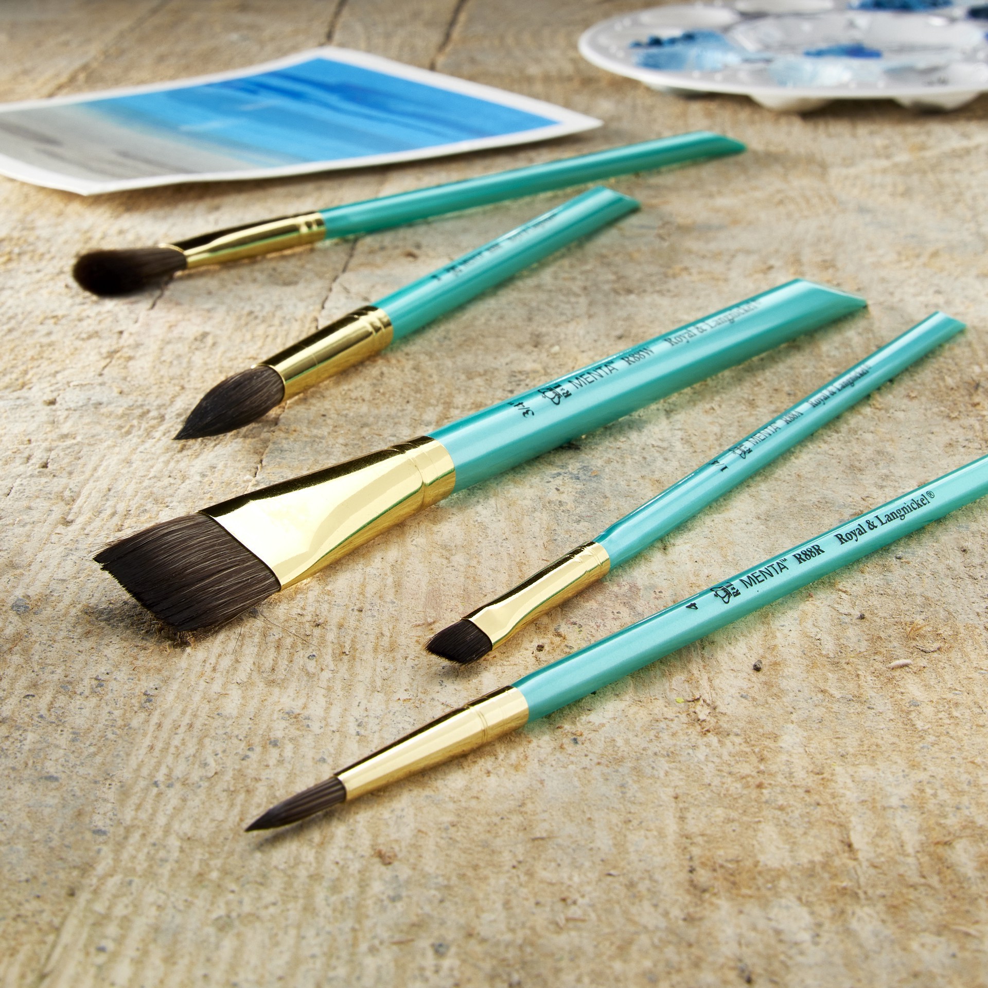 slide 4 of 4, Royal & Langnickel Menta Synthetic Squirrel Watercolor 5 Piece Brush Set, 5 ct