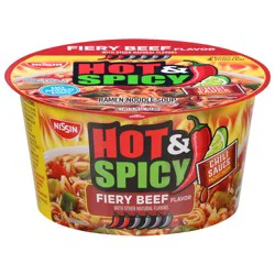 Nissin Hot & Spicy Fiery Beef Flavor Ramen Noodle Soup 3.28 oz
