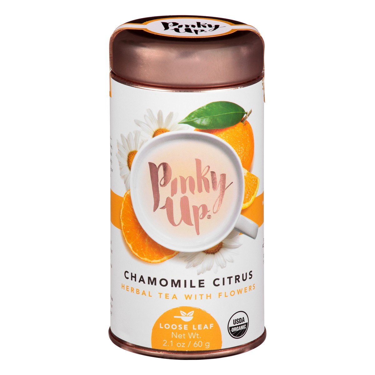 slide 1 of 9, Pinky Up Chamomile Citrus Loose Leaf Tea | Herbal Tea, Caffeine Free, Naturally Calorie & Gluten Free | 2.1 Ounce Tin, 25 Servings, 1 ct