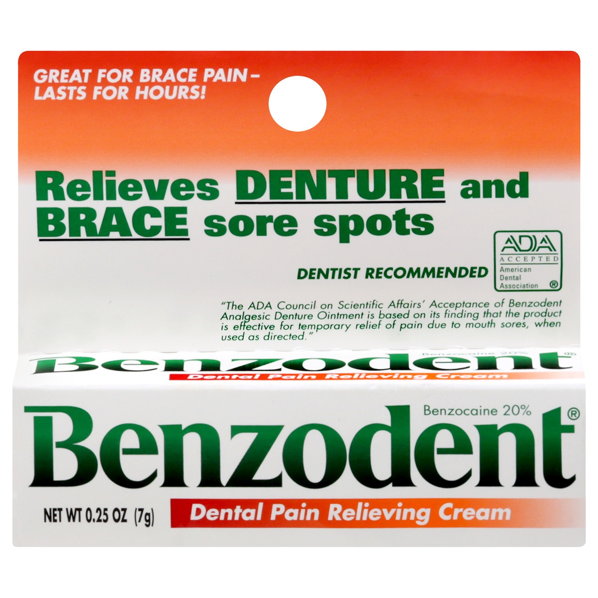 slide 1 of 1, Benzodent Dental Pain Relieving Cream, 0.25 oz