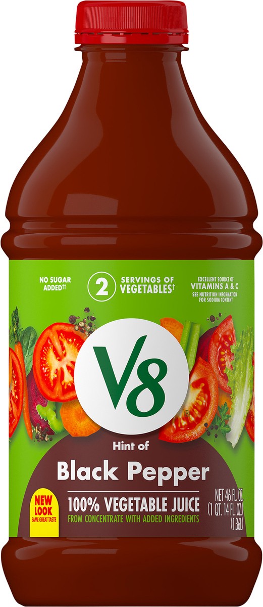 slide 6 of 9, V8 Hint of Black Pepper 100% Vegetable Juice, 46 FL OZ Bottle, 46 oz