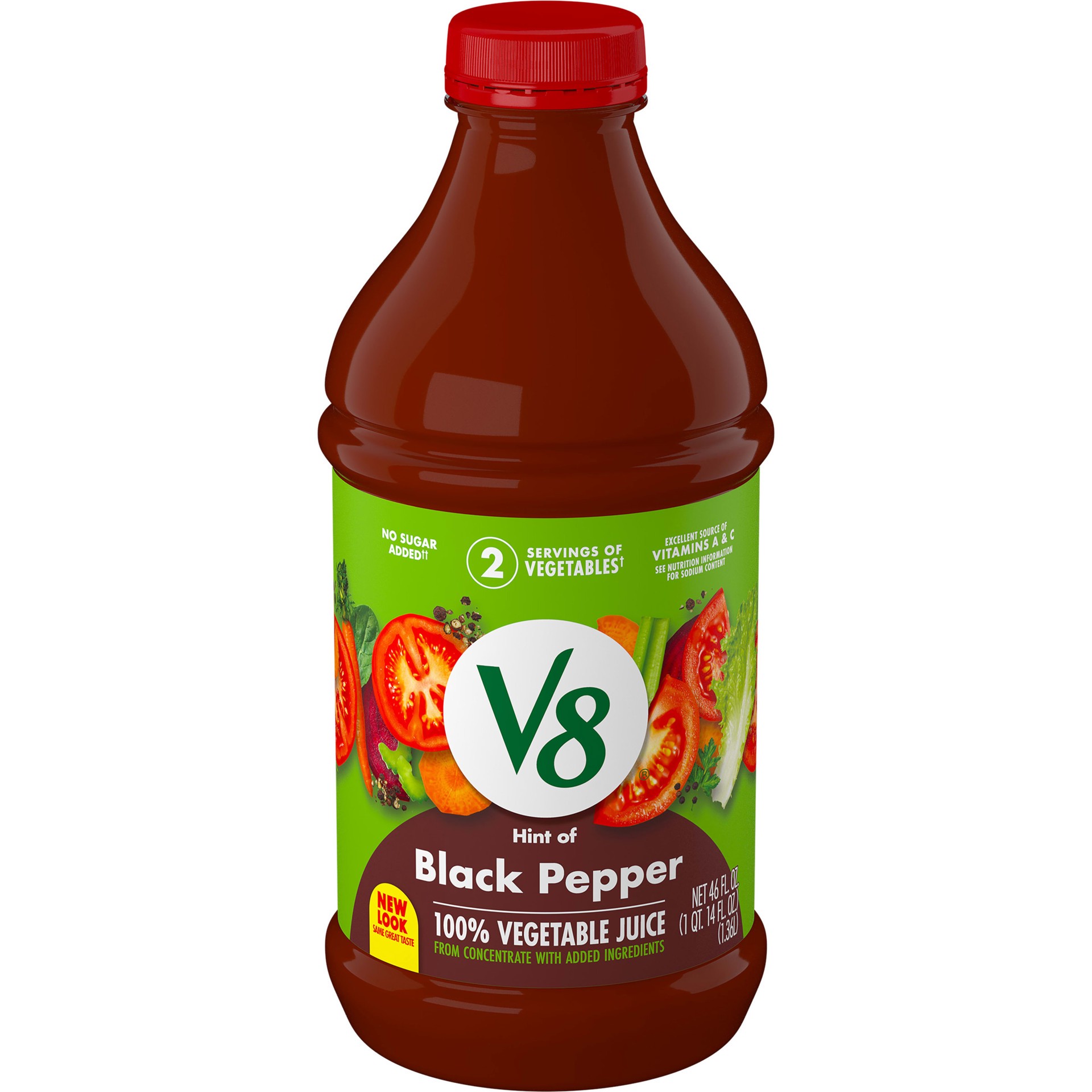 slide 1 of 9, V8 Hint of Black Pepper 100% Vegetable Juice, 46 FL OZ Bottle, 46 oz