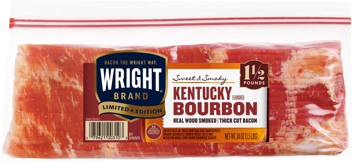 slide 9 of 9, Wright Naturally Hickory Smoked Barrel Aged Bourbon Bacon, 24 oz