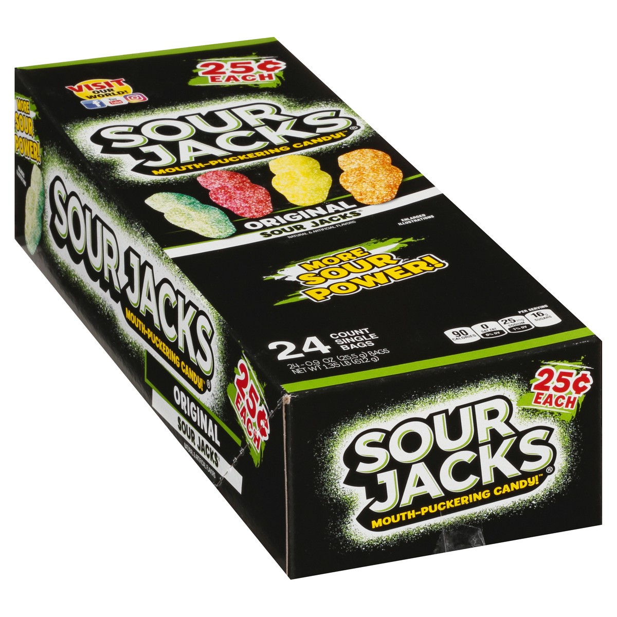 slide 2 of 13, Sour Jacks 24 Pack Mouth-Puckering Original Candy 24 - 0.9 oz Bags, 24 ct