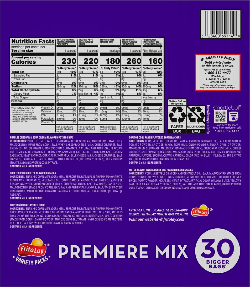 slide 6 of 14, Frito-Lay Snacks Premier Mix Variety 47 Oz 30 Count, 30 ct