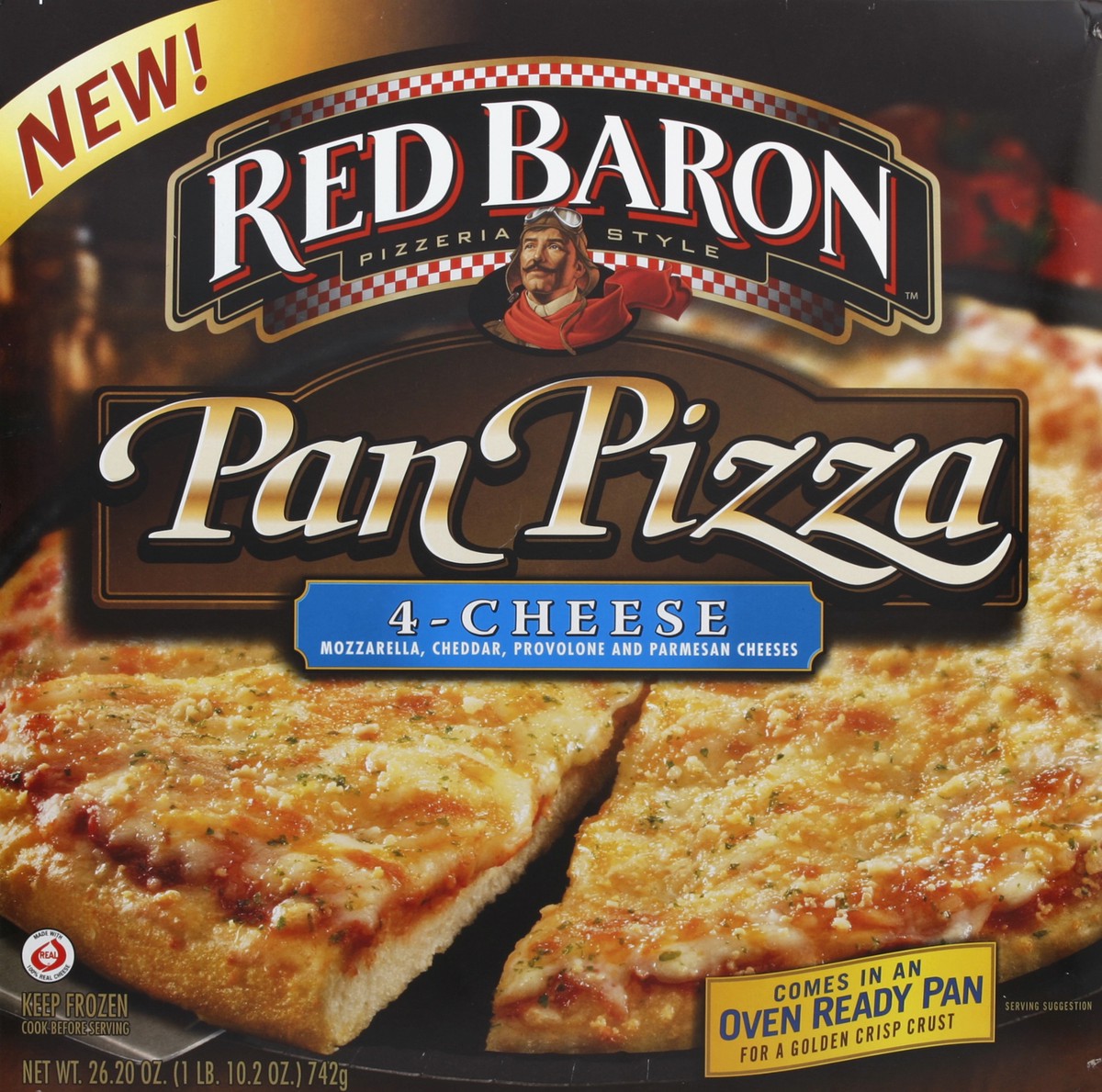 slide 4 of 4, Red Baron Pizza, Pan, 4-Cheese, 26.2 oz