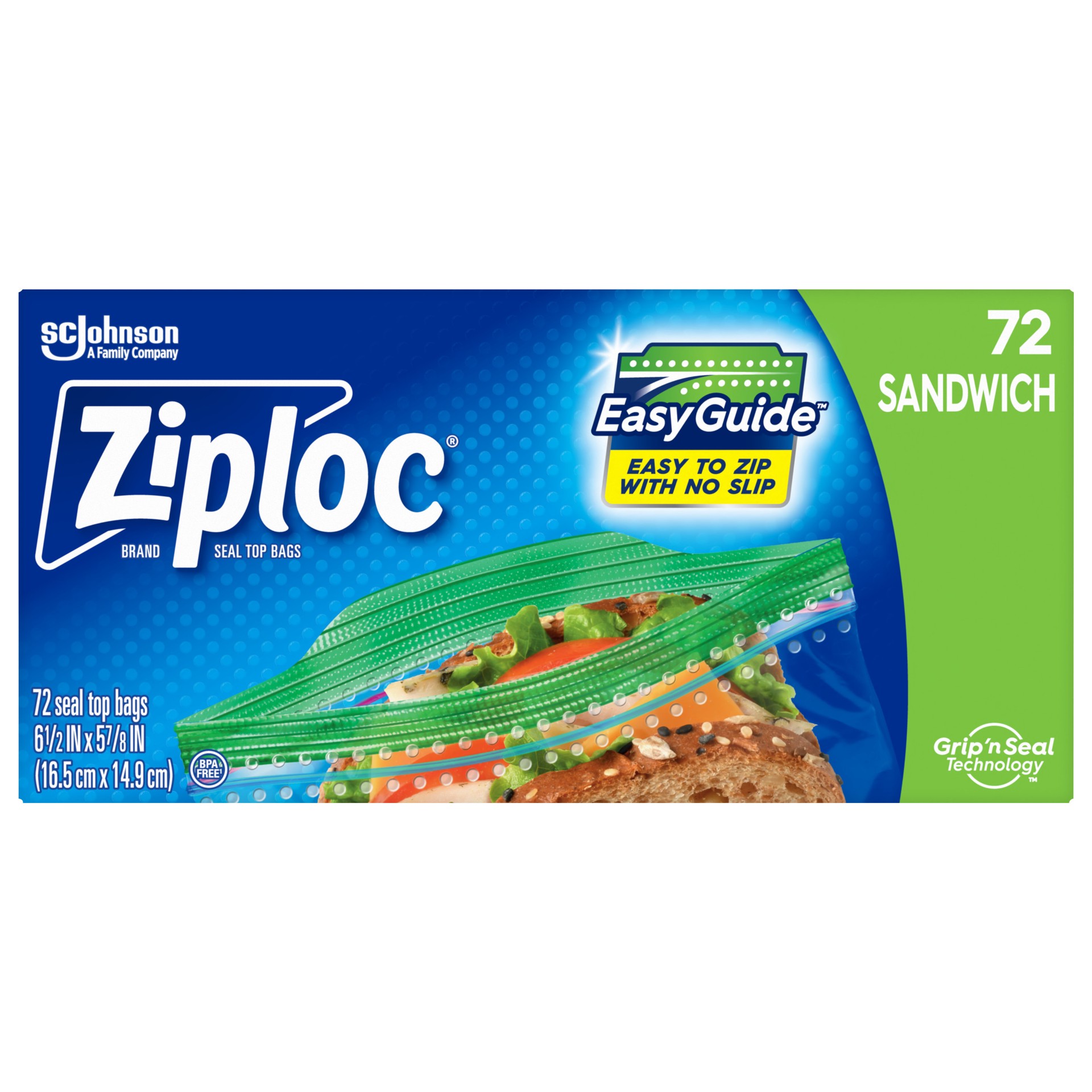 slide 1 of 4, Ziploc Sandwich Bags with EasyGuide™ 72 Count, 72 cnt