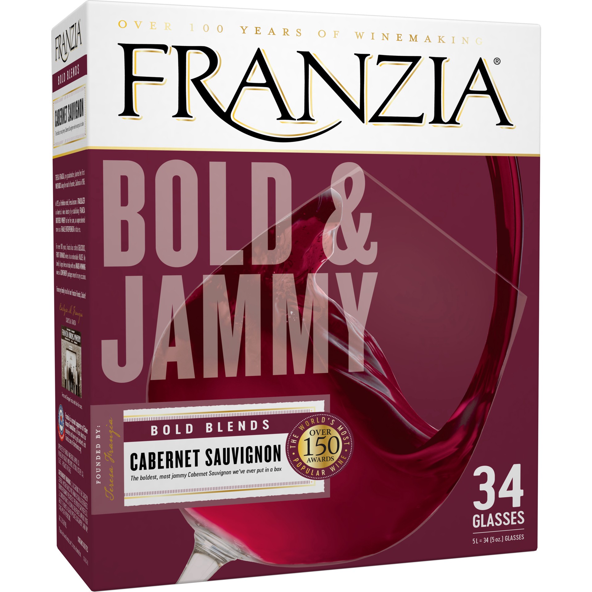 slide 1 of 4, Franzia Cabernet Sauvignon, Red Wine, Chile, 1 ct, 5L Box, 5 liter