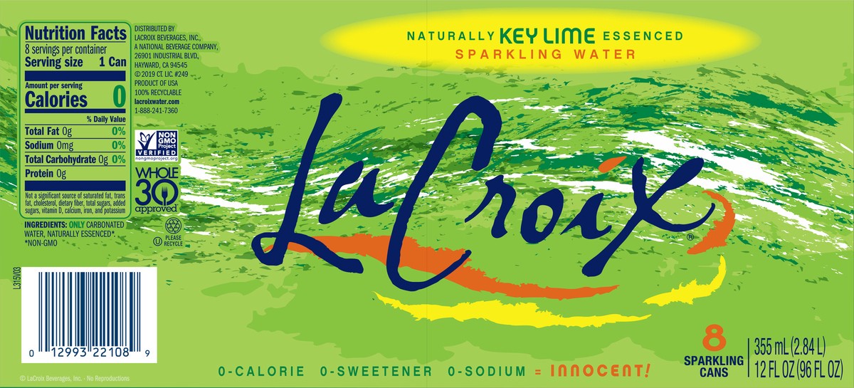 slide 5 of 7, La Croix Key Lime 8 Pack 12oz, 8 ct; 12 oz