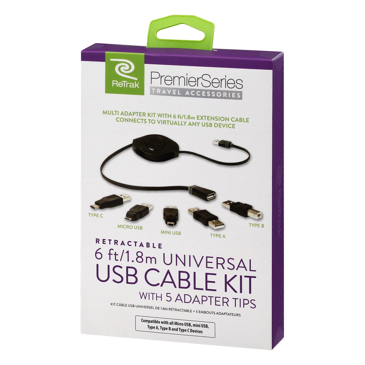 slide 9 of 9, Retrak Premier Series Travel Accessories Retractable Universal Usb Cable Kit, 1 ct