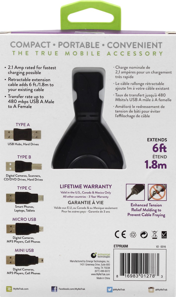 slide 6 of 9, Retrak Premier Series Travel Accessories Retractable Universal Usb Cable Kit, 1 ct