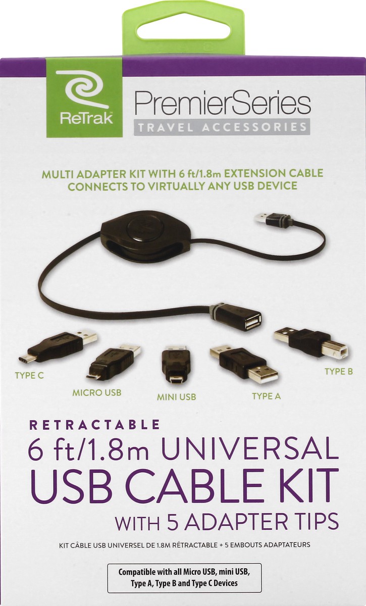 slide 7 of 9, Retrak Premier Series Travel Accessories Retractable Universal Usb Cable Kit, 1 ct