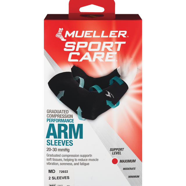 slide 1 of 1, Mueller Sports Medicine Graduated Compression Arm Sleeves, Black, M, 2Ct, 1 ct