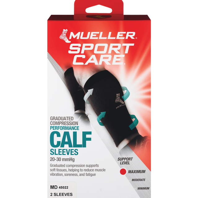 slide 1 of 1, Mueller Sports Medicine Graduated Compression Calf Sleeves, Black, M, 2Ct, 1 ct