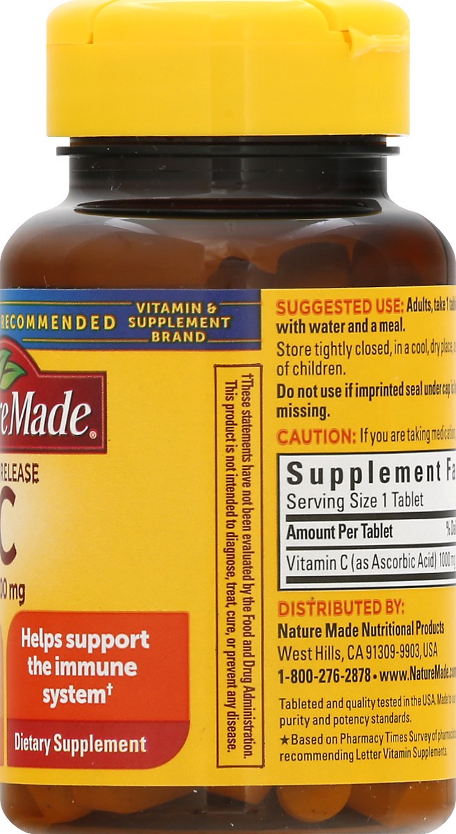 slide 9 of 12, Nature Made Vitamin C 1000 mg with Rose Hips, Dietary Supplement for Immune Support, 60 Time Release Tablets, 60 Day Supply, 60 ct