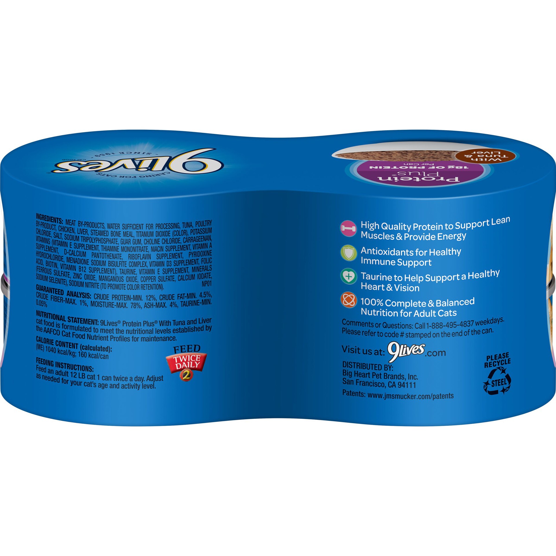 slide 2 of 3, 9Lives Protein Plus Wet Cat Food, With Tuna and Liver, 4 ct