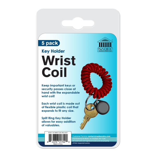 slide 2 of 2, Nadex Wrist Coils, Assorted Colors, Pack Of 5 Coils, 5 ct