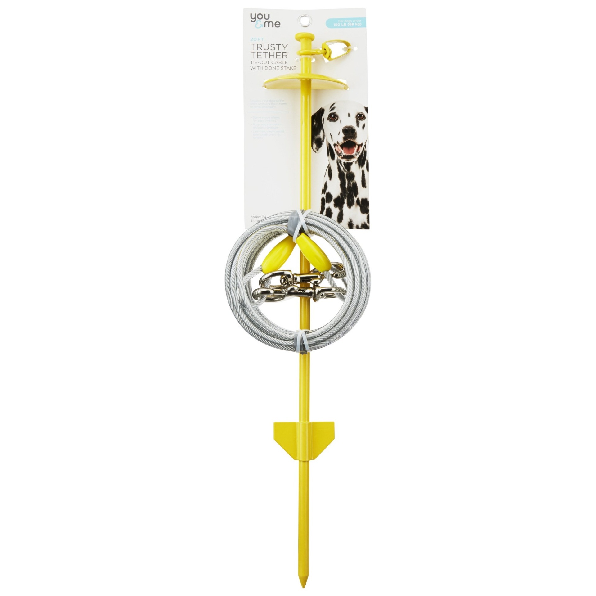 slide 1 of 1, You & Me Trusty Tether Yellow Tie-Out Cable with Dome Stake, XL