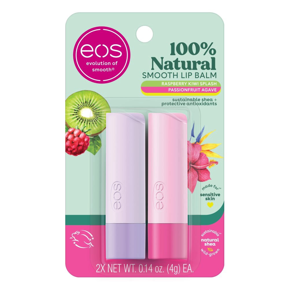 slide 1 of 2, Eos Raspberry Kiwi Splash & Passionfruit Agave Lip Balm, 2 ct