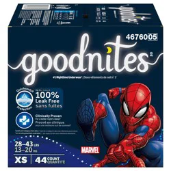 Goodnites Boys' Nighttime Bedwetting Underwear, Size Extra Small (28-43 lbs), 44 Ct