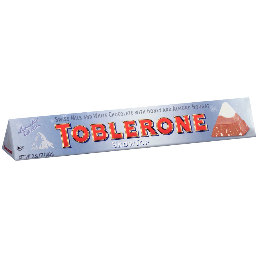 slide 8 of 8, Toblerone SnowTop Swiss Milk Chocolate & White Chocolate with Honey & Almond Nougat, 3.52 oz Bar, 0.01 lb