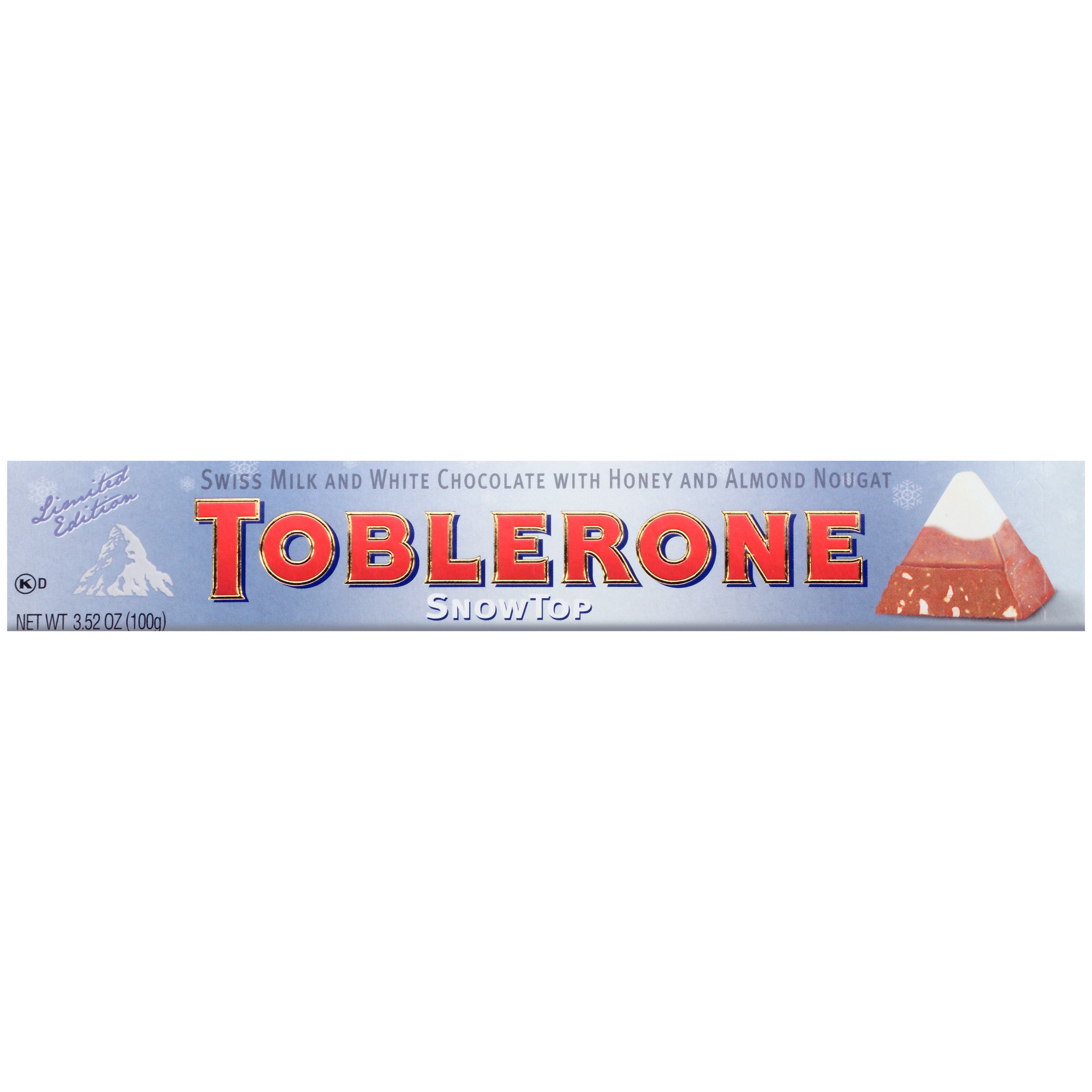 slide 1 of 8, Toblerone SnowTop Swiss Milk Chocolate & White Chocolate with Honey & Almond Nougat, 3.52 oz Bar, 0.01 lb