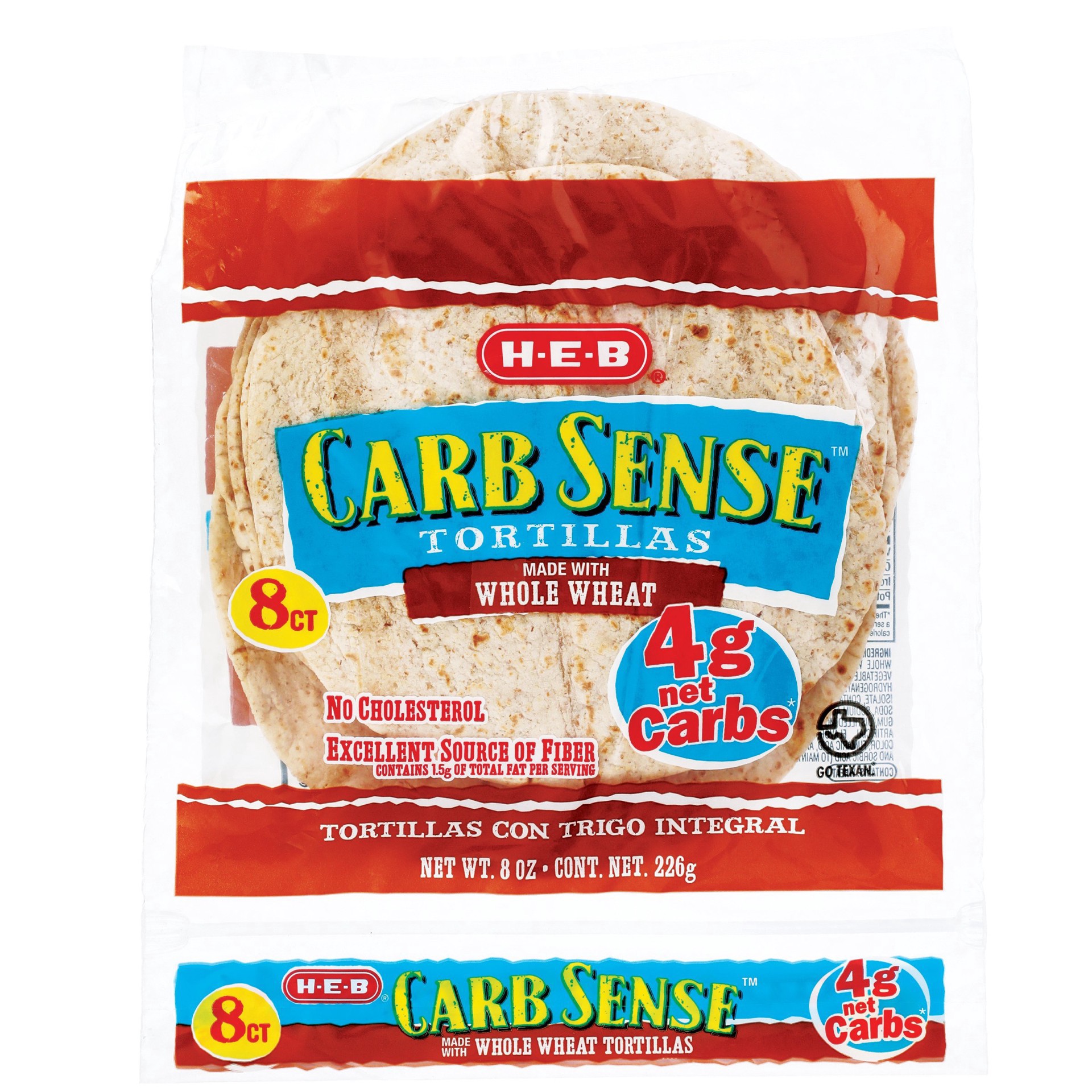 slide 1 of 1, H-E-B Carb Sense Whole Wheat Tortillas, 8 ct