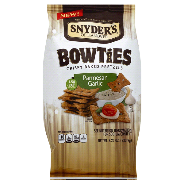 slide 1 of 5, Snyder's of Hanover Bowties Parmesan Garlic Crispy Baked Pretzels, 8.25 oz