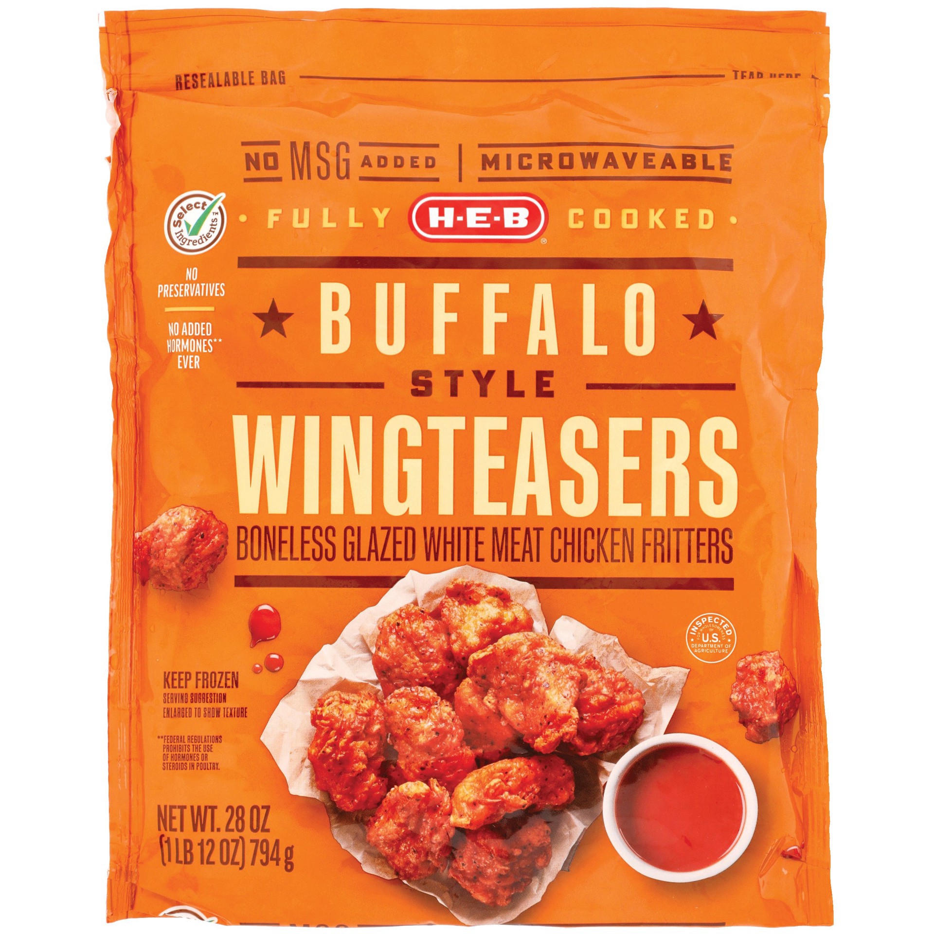 slide 1 of 1, H-E-B Fully Cooked Frozen Boneless Chicken Wingteasers - Buffalo Style, 28 oz
