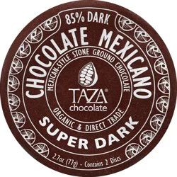 Taza Stone Ground Organic Chocolate Super Dark Mexican Style 85% Dark - 2.7 Oz