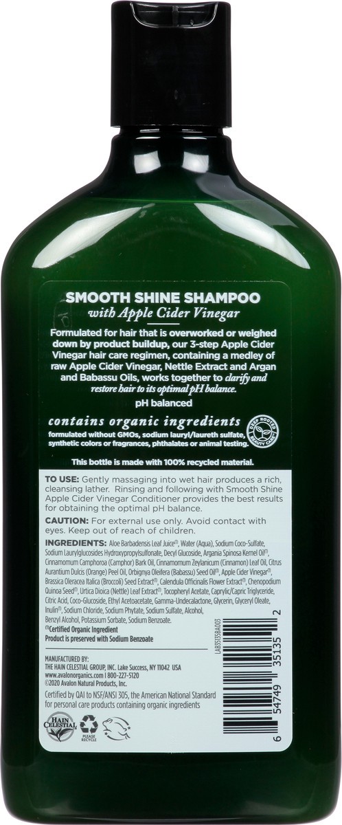 slide 8 of 9, Avalon Organics Smooth Shine Apple Cider Vinegar Shampoo 11 fl. oz. Bottle, 11 fl oz