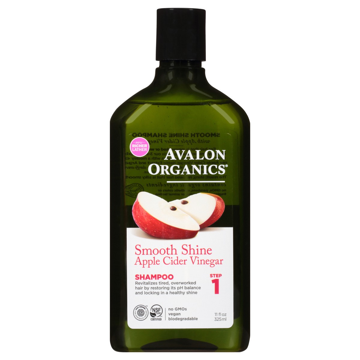 slide 1 of 9, Avalon Organics Smooth Shine Apple Cider Vinegar Shampoo 11 fl. oz. Bottle, 11 fl oz