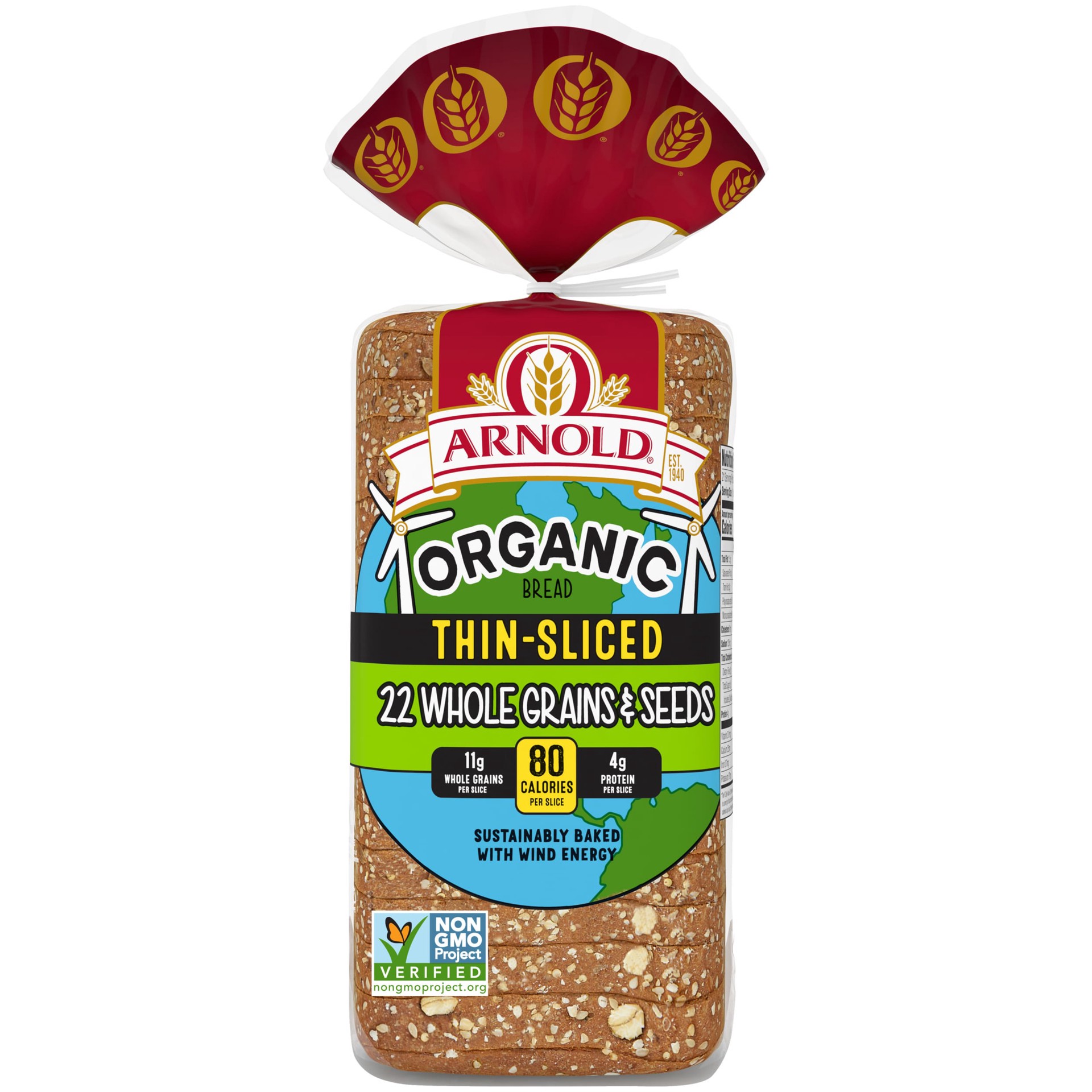 slide 1 of 5, Arnold Organic 22 Whole Grains & Seeds Bread, 20 oz, Thin Sliced Multigrain Bread, Bag, 20 oz